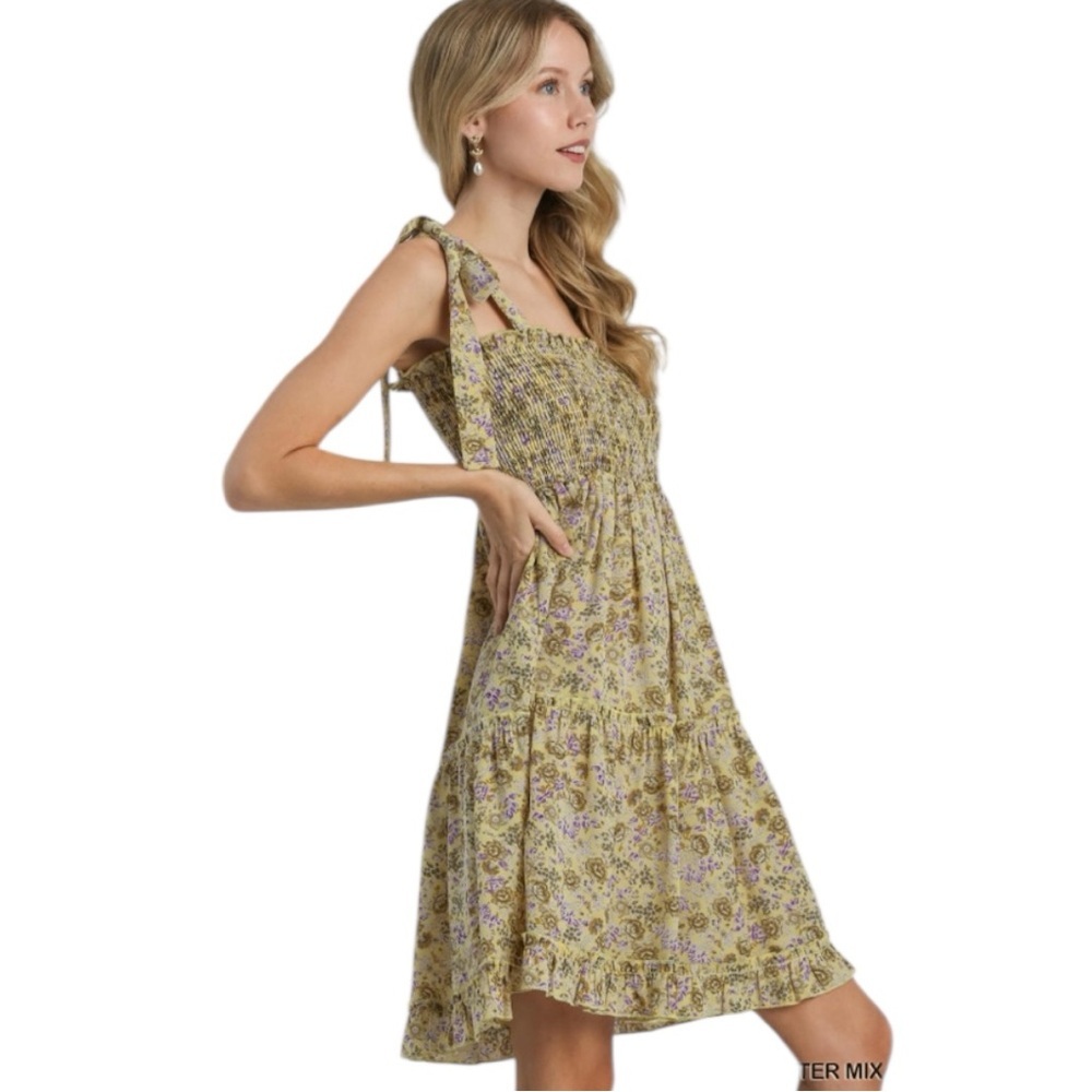 ‘Alivia’ Floral Print A-Line Smocked Ruffle Tiered Dress - Picture 6 of 8